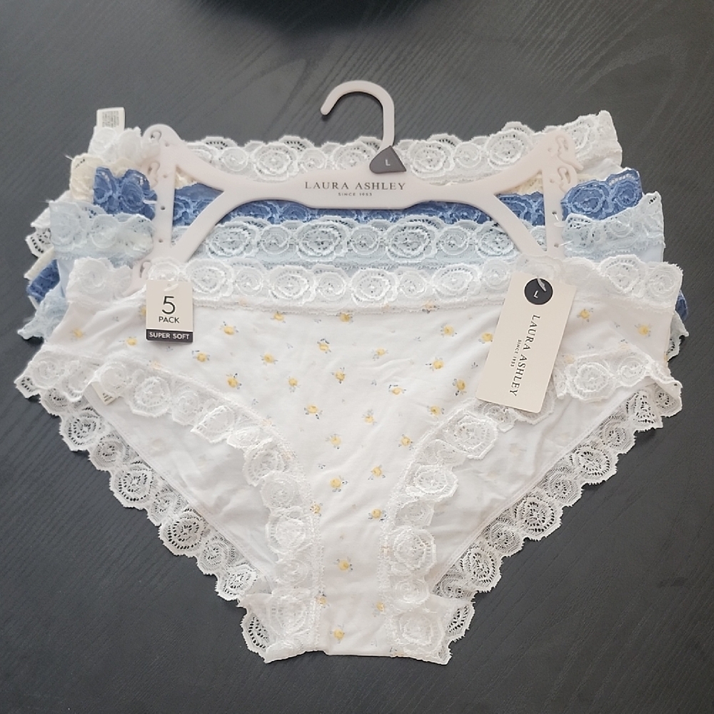 Laura Ashley Floral Lace Panty Set - White, Blue, Cream